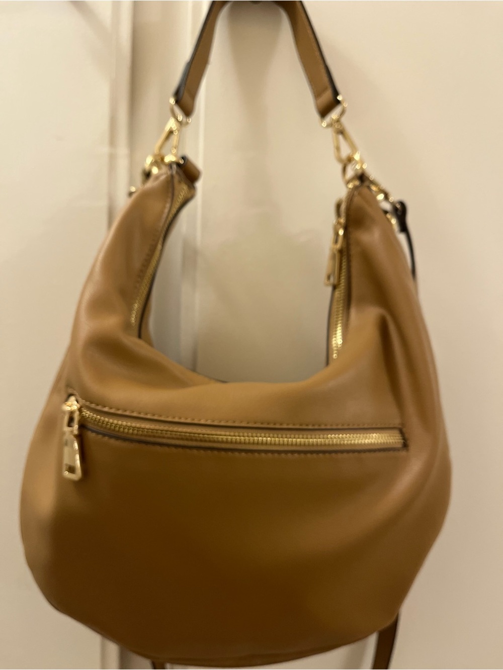 INC International Concepts Tan Convertible Hobo Bag with Gold Hardware-Like New